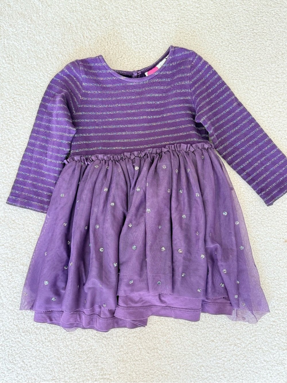 Mini Boden Purple Glitter-Striped Tulle Dress
